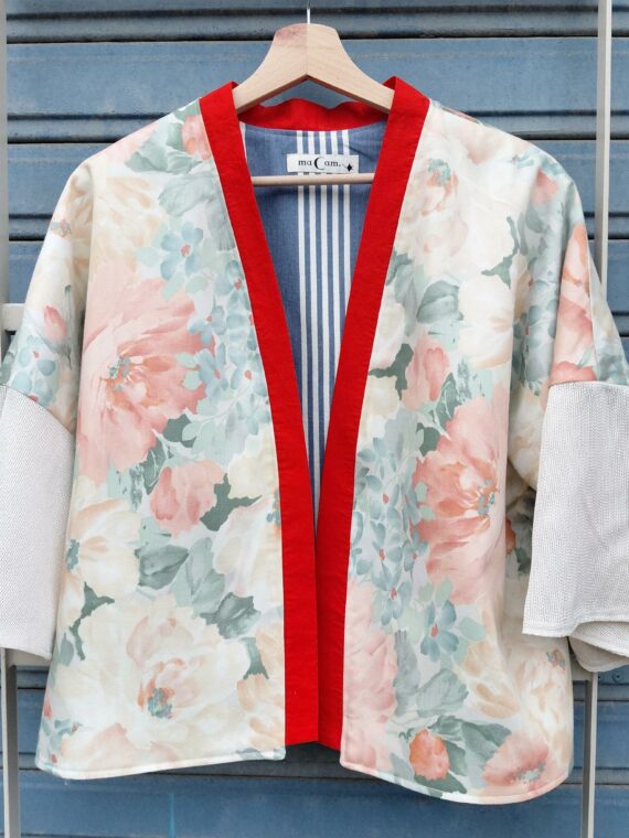 Kimono court réversible- fleurs & lignes