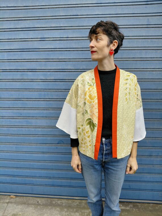 Kimono court réversible fleurs - dentelles & petits carreaux